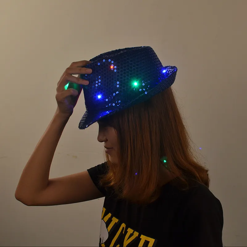 Led Flash Paillettes Cappello Adulti Bambini Hip-Hop Light Up Jazz Cap Cappelli Dance Club Evento Festa di compleanno Palcoscenico Eseguire oggetti di scena ZA1560