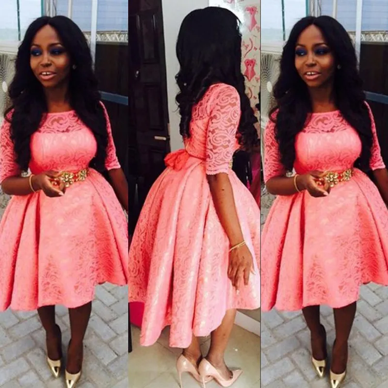 Lace Short Prom Dresses For South African Girls Half Long Sleeves