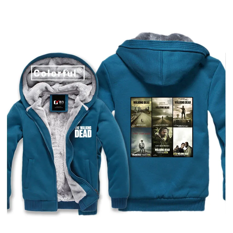 의상 패턴 인쇄 The Walking Dead 두께 후드 성인 야구 스웨트 셔츠 남자 겨울 재킷 코트 모자