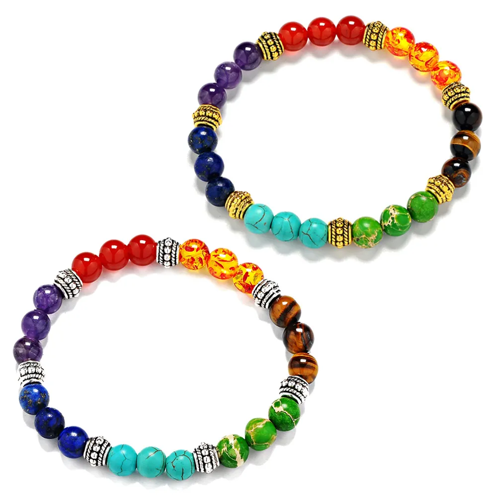 Multicolore 7 Chakra Guérison Équilibre Perles Bracelet Yoga Vie Énergie Pierre Naturelle Bracelet Femmes Hommes Casual Jewelr