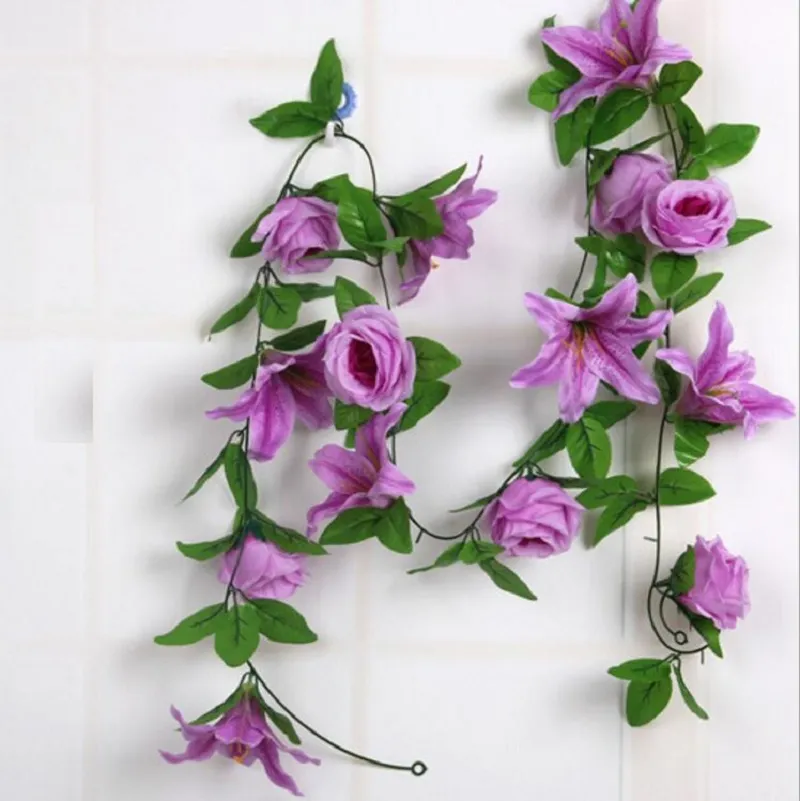 2.4meter artificiell lilja ros blomma murgröna garland silke vinstockar grönska för bröllop hem dekorativa
