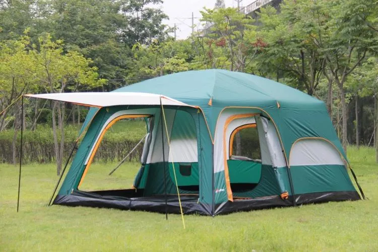 Ultralarge tente abri tabernacle lodge une salle deux chambres double couche 6-12 personnes utiliser des tentes de camping familiales en plein air