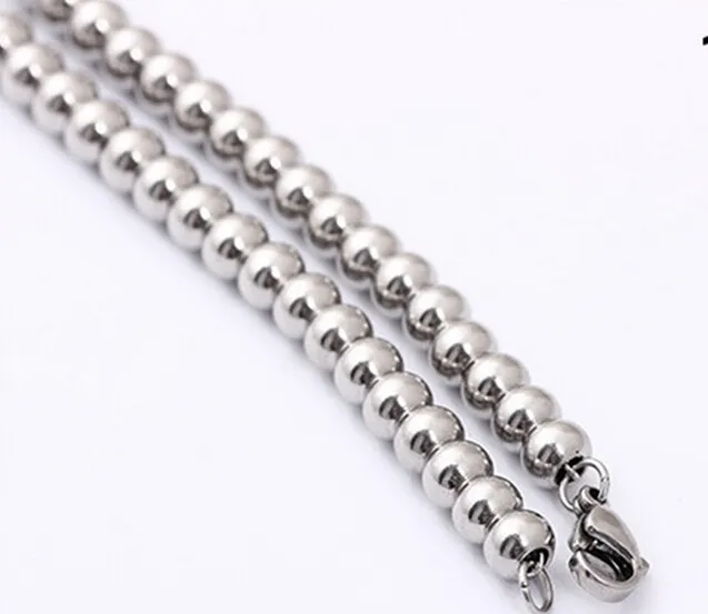 Pure Handmade Jewelry Stainless Steel men's Boys women Fashion Necklace Solid Ball Bead chain silver tone 6mm /8mm/4mm wide choose