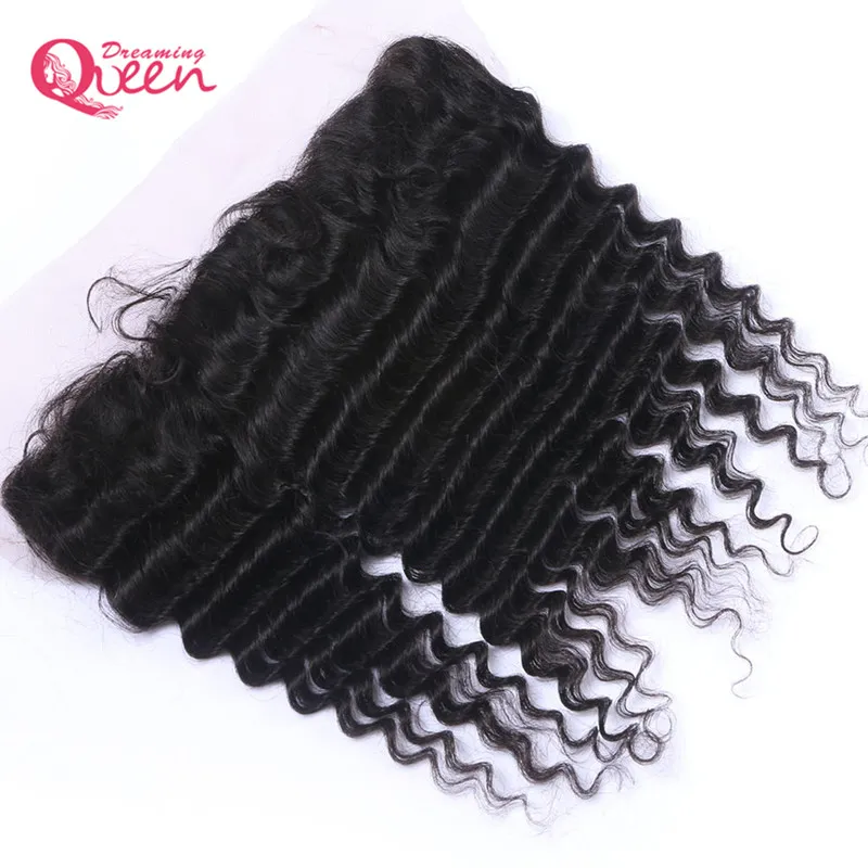 Brazilian Deep Wave Silk Base Spets Frontal Stängning Virgin Människohår Med Baby Hår 13x4 öra till öra Spetsstängning Förplockad toppspets