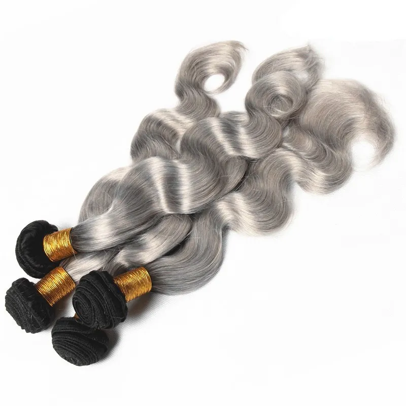 Zilvergrijs ombre Indiase lichaamsgolf haaruitbreidingen 1B grijze tweekleurige ombre haarbundels body wave haar weven4446312