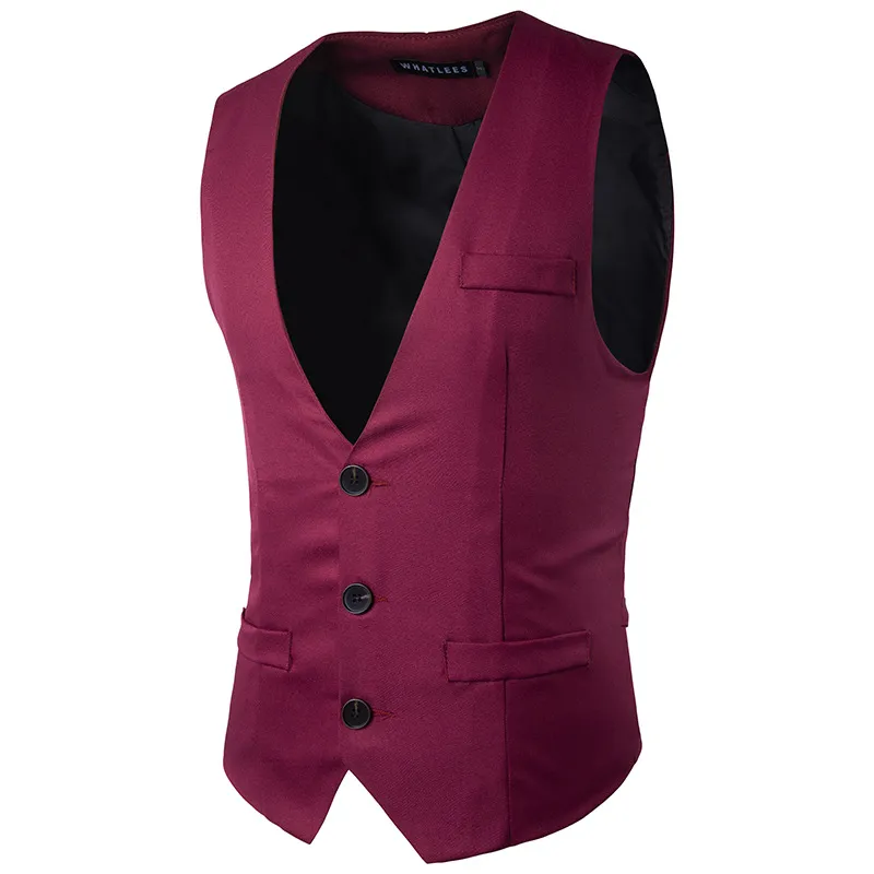 Venta al por mayor- Chaqueta de hombre Chalecos de color rojo vino de gran tamaño Hombre Formal Novio Traje de boda Abrigo sin mangas Chaleco de negocios delgado Chalecos sólidos Tops Z10