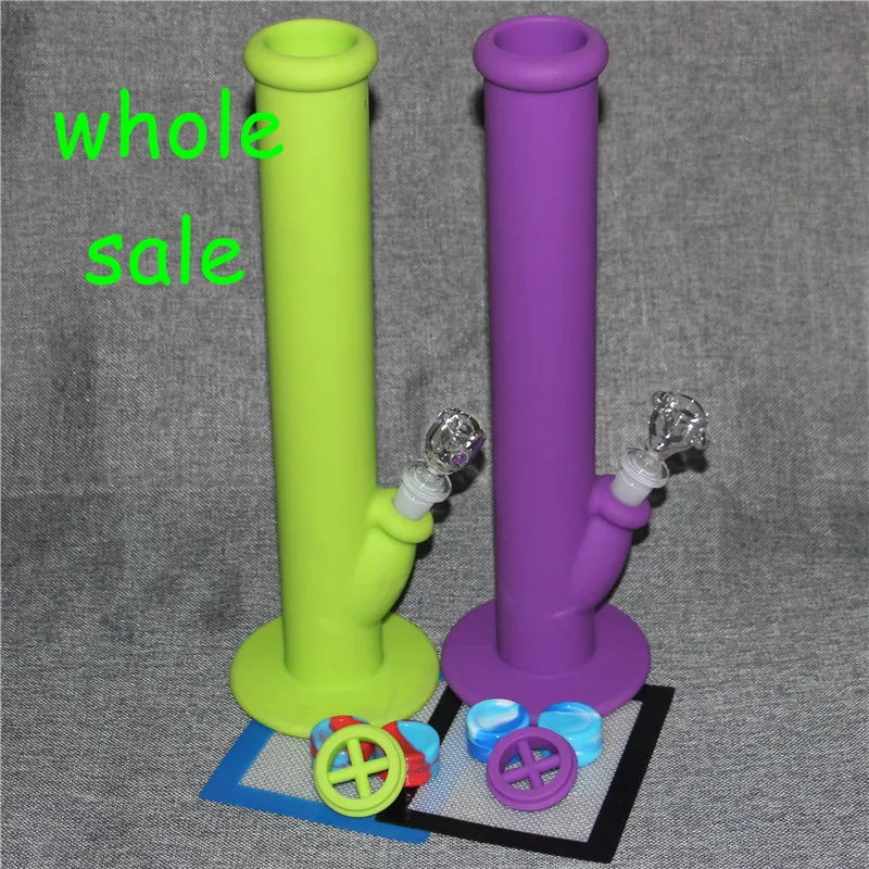 최신 Arrivel Silicone water pipe Color 유리 그릇이 달린 담배 파이프 Long Silicone Bongs Height 14 "실리콘 워터 봉 전체 세트로 판매 됨