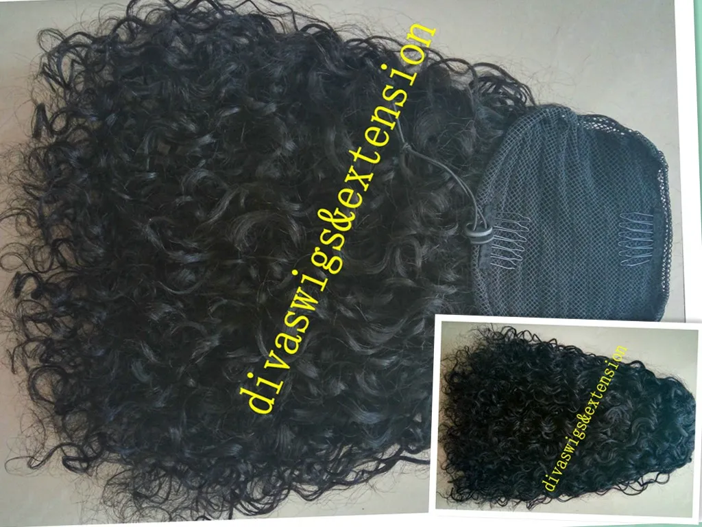 Pelo virginal peruano afro rizado rizado cola de caballo de cabello humano para mujeres negras, clip de cola de caballo con cordón rizado en espiral en extensión de cabello 120 g
