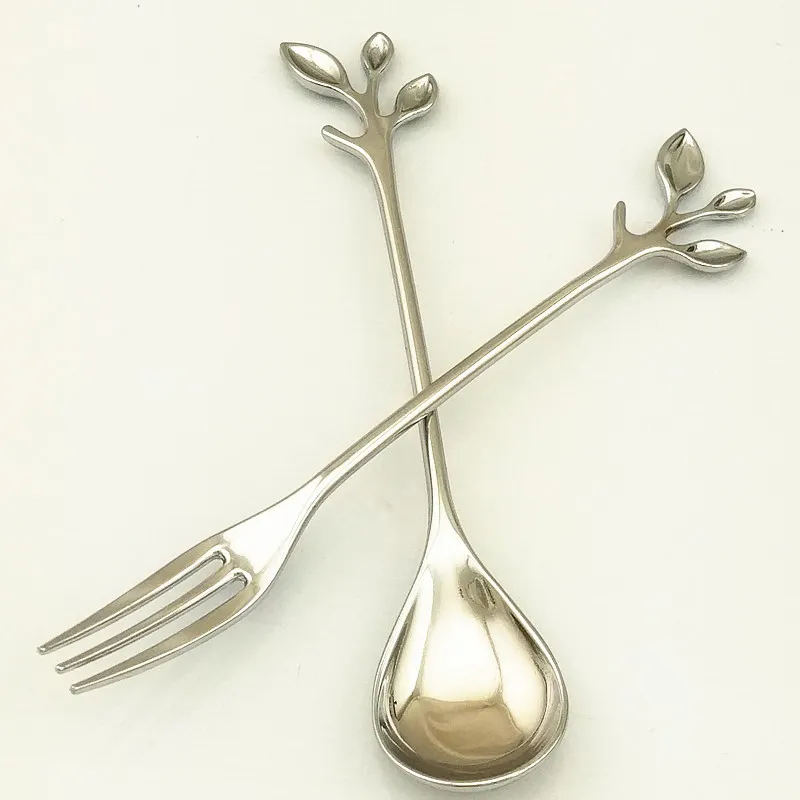 Kitchen Dining Bar Fashion Alloy Leaves Shaped Design Gold Silver Coffee Spoon Flatware Cutlery Dessert Spoon