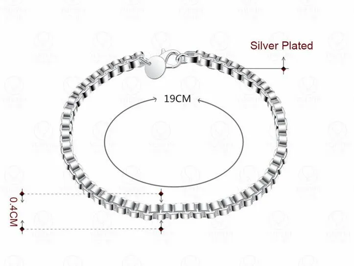 Бесплатная доставка стерлингового серебра 925 14g браслеты 4 мм коробка браслет ювелирные изделия мода