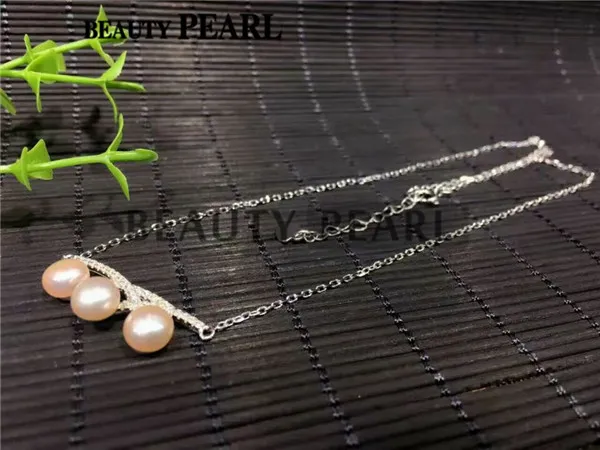 Necklace Settings for Pearls Zircon Mounting 925 Sterling Silver Chain Base with 3 Blanks 8885358