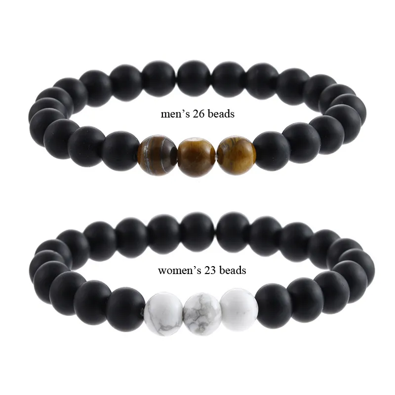 Natural Black Tiger Eye Stone Beaded Lovers Energy Strands Braccialetti con ciondoli Gioielli Regalo di San Valentino per donna Uomo