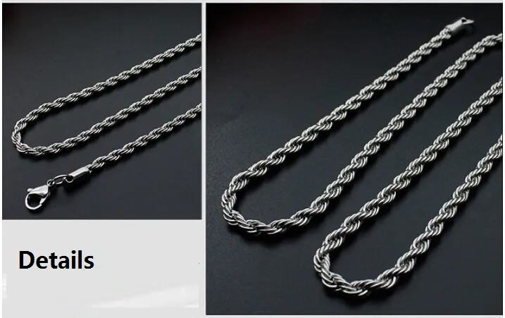 Big Promotions ! Silver stainless steel rope Chain Necklace Lobster Clasps Chain Jewelry making Size 2mm width 50cm length