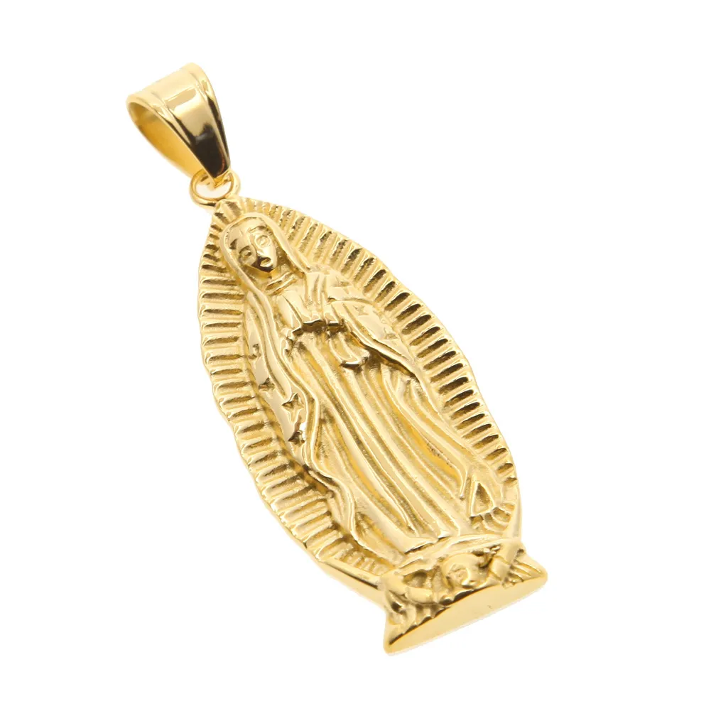 Dieu sainte mère Vierge Marie Pendre Pendant jaune Gold Couleur avec 24quot Collier de chaîne de bordure cubaine pour hommes et femmes5088056