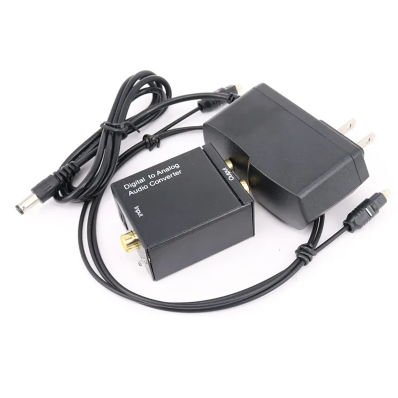 Optical 3.5mm Coaxial Toslink Digital para Analógico Conversor Adaptador de Áudio RCA L / R com Adaptador de Alimentação de cabo de fibra óptica