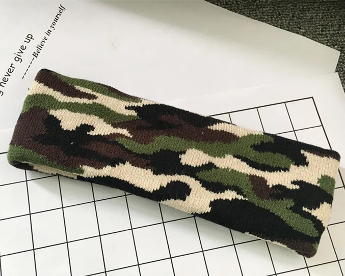 Camouflage couleur laine tricoté bandeau enveloppe de cheveux pour les femmes imprimer militaire élastique Turban Yoga Sport bandeaux casque 246a