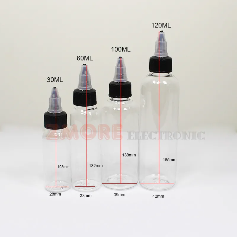 30ml 60ml 100ml 120ml Electronics ECIG 플라스틱 드롭퍼 병 트위스트 오프 캡 펜 모양 병 빈 애완 동물 병