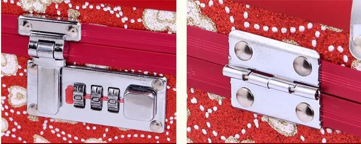 heart Mirror case Jewelry box Red for wedding ceremony Storage box Bridal Makeup Box alloy Password lock 20*15*16cm