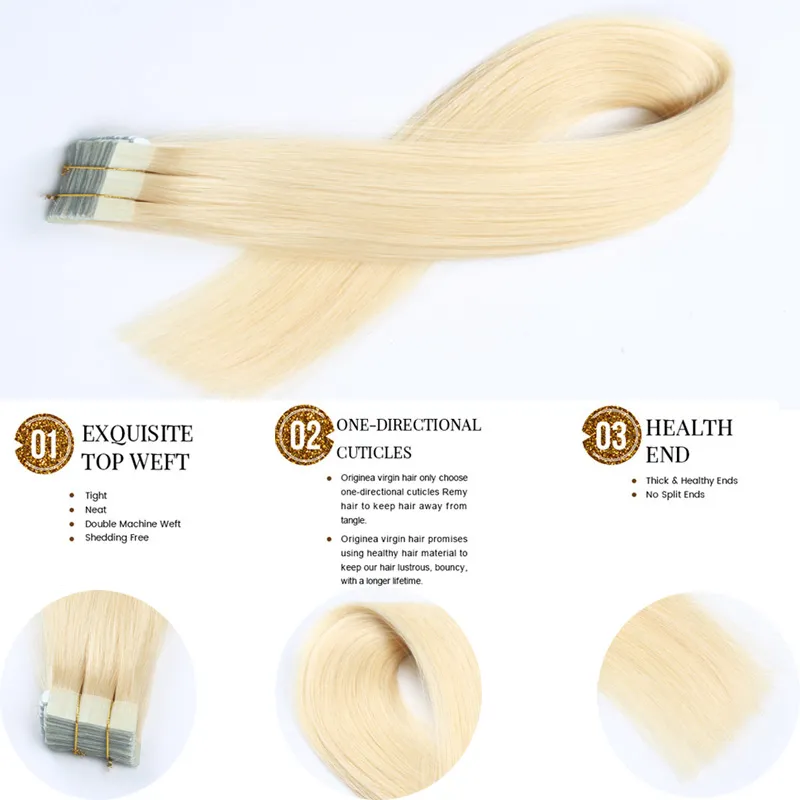 Extensions de cheveux naturels européens Remy lisses, trame cutanée sans couture, mélange de couleurs, 10 à 24 pouces, 10/20 pièces, Extensions de cheveux à bande adhésive