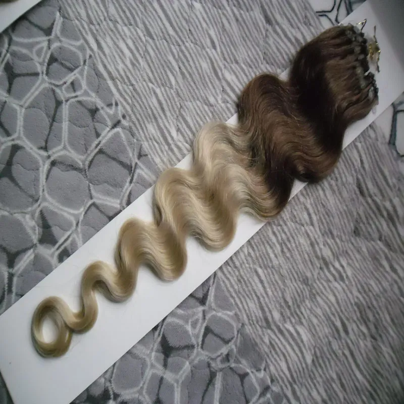 Ombre hårförlängning Micro Ring Body Wave 100g 1gs 100s Mikro Ring Extensions T4613 Micro Ring Human Hair Extensions3158239