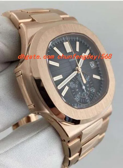 Moda Luksusowy Zegarek Nowy Automatyczny Ruch N @ utilus 5980 / 1R Black Dial 18KT Rose Gold No Chronograph Menn Mens Oglądaj męskie zegarki