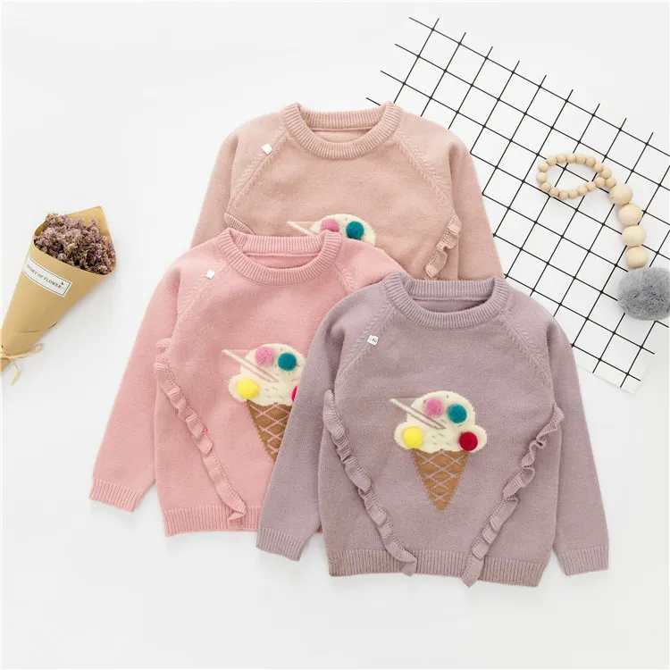 Baby Kids Sweater Autumn Winter New Girls Ice Cream Pompon Pullover ...