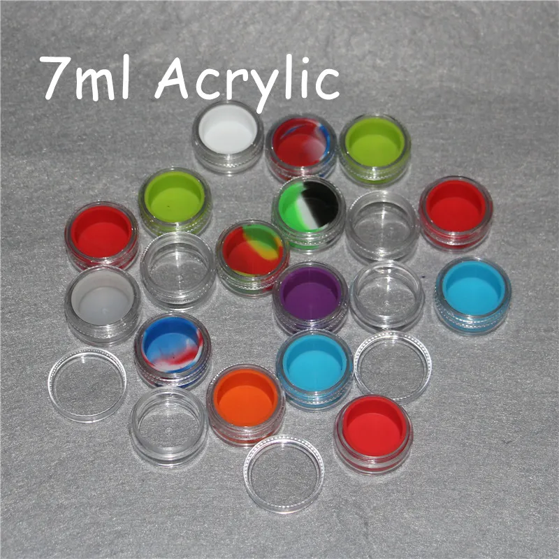 Récipient en plastique d'impression personnalisée avec doublure en silicone 3 ml 5 ml 6 ml 7 ml 10 ml pot acrylique pour cire dab bho, récipients en cire transparente acrylique