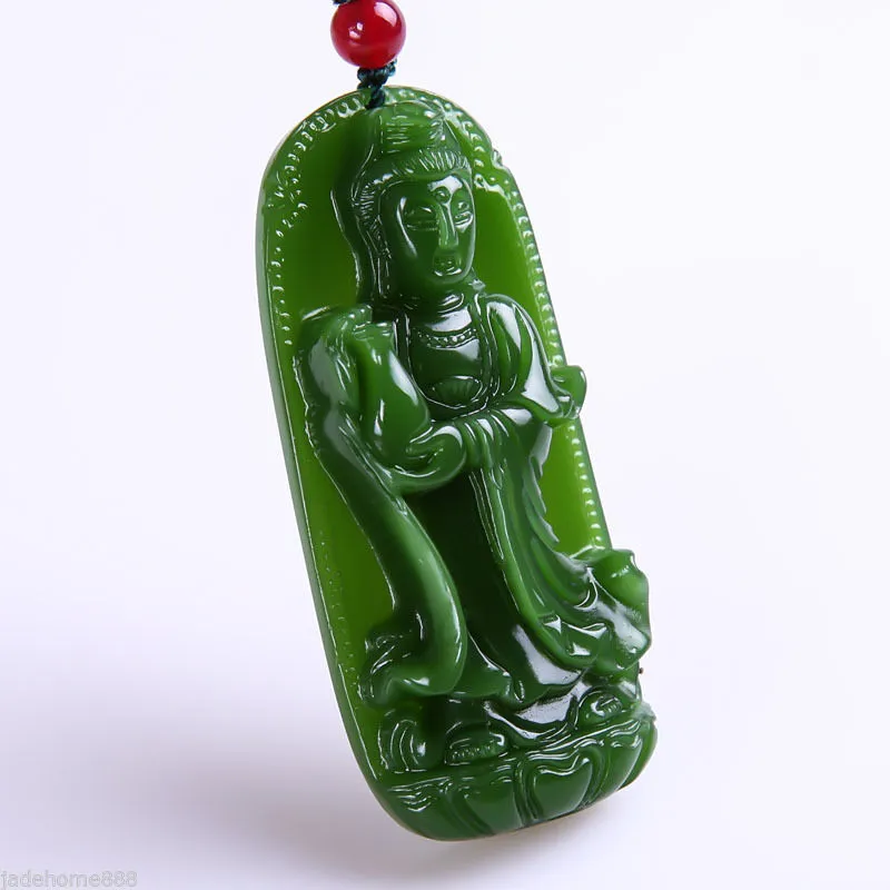 Collana pendente cinese tradizionale al 100% naturale di nefrite Jasper Jade con pendente Kwanyin