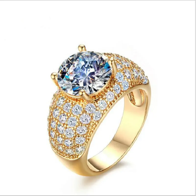 Anneaux de diamant simulés vintage pour femmes Bijoux de mariage Gold Big Round Round Ring Ring en gros RT-017