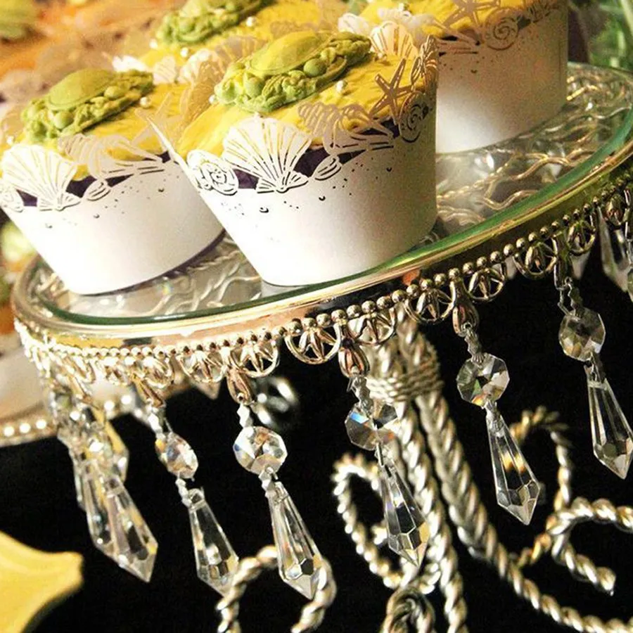 carrinho de bolo de cristal de grau superior com carrinho de cor prata / centro de mesa de casamento
