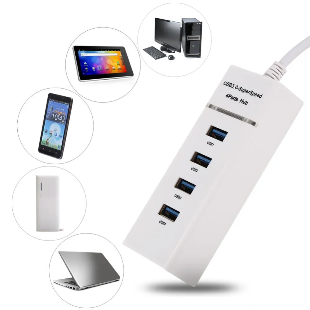 Freeshipping tragbarer 4-Port-USB-3.0-Hub-Konverter-Adapter-Extender für MacBook-Kartenleser mit hoher Geschwindigkeit