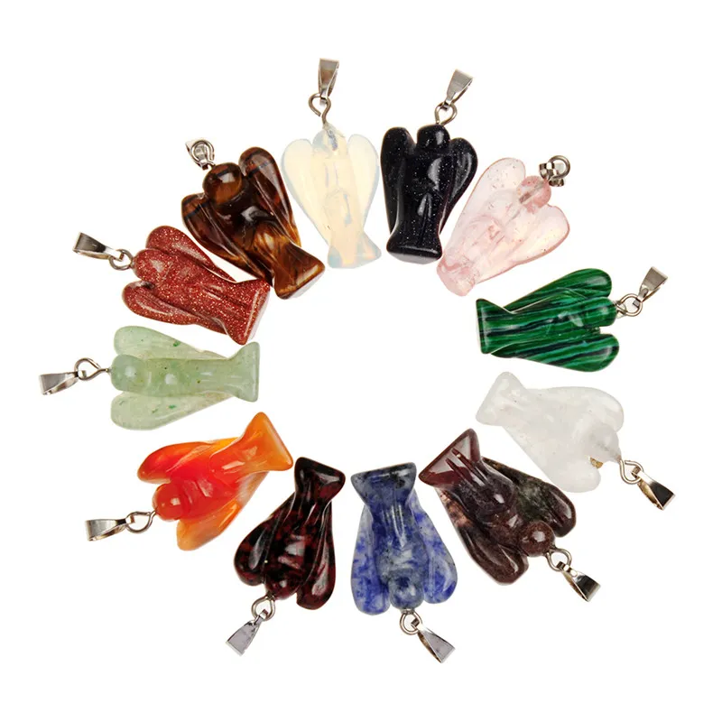 Chakra Healing Stones Gemstone Gesneden Pocket Crystal Guardian Peace Angel Figurines Natuursteen Quartz Tiger Eye Charms Bevindingen Hangers