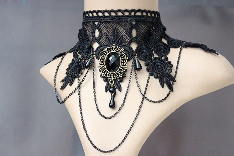 Collier de mariée gothique vampire en perles de dentelle 2017 en stock longueur 32-40 cm fée dentelle Lady Punk collier détachable pour les soirées de mariage