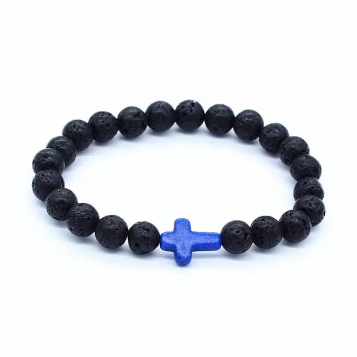 NW Fashion Lava-Rock Round Bead Cross Charm Armband Anti-Fatigue Lava Bracelets Aromaterapi RSSential Oil Diffuser Smycken