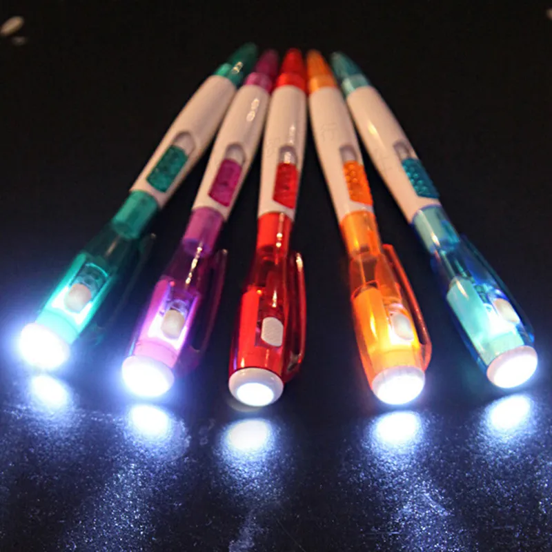 Led flashlight multi purpose ball point pen cute creative stationery new strange signature writing notes 3d light3699466