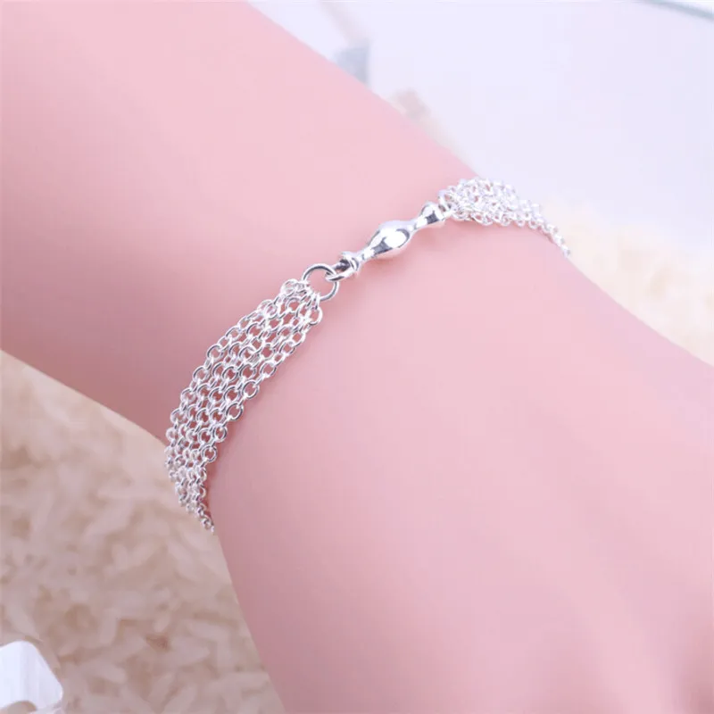 Silver bracelets,Genuine 100% Authentic 925 Sterling Silver DIY women jewelry wholesale16-22cm have a nice day,good gift for friend