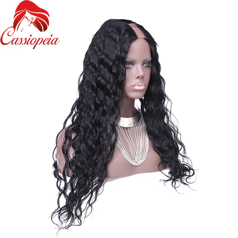 Полный кружева перуанские девственные человеческие волосы тела волна U часть парики для черных женщин природных волосяного покрова средней части 2