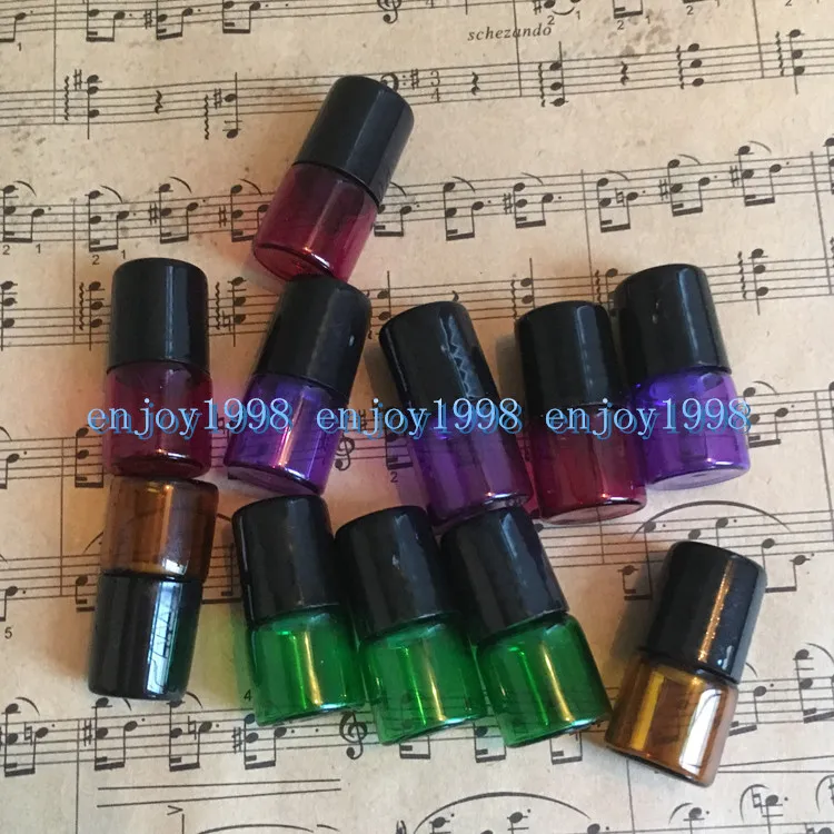 1 ml Glas-Rollerflasche für ätherisches Öl, 600 Stück, hochwertiges Bernstein, Lila, Grün, Rot, 1 ml Mini-Samlle-Eliquid-Rollerflaschen mit SS-Kugel