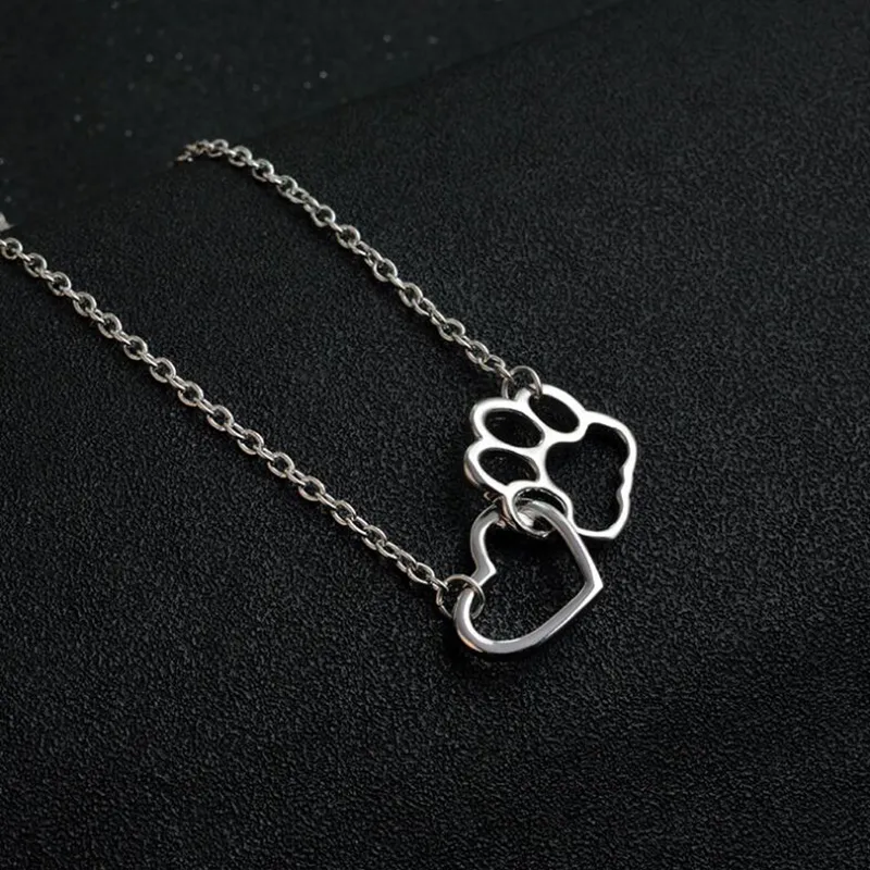 Everfast Fashion Love Heart с кошачьим подвесным ожерельем Простые цепные ожерелья для очарования женщин подарки для девочек EFN018-A