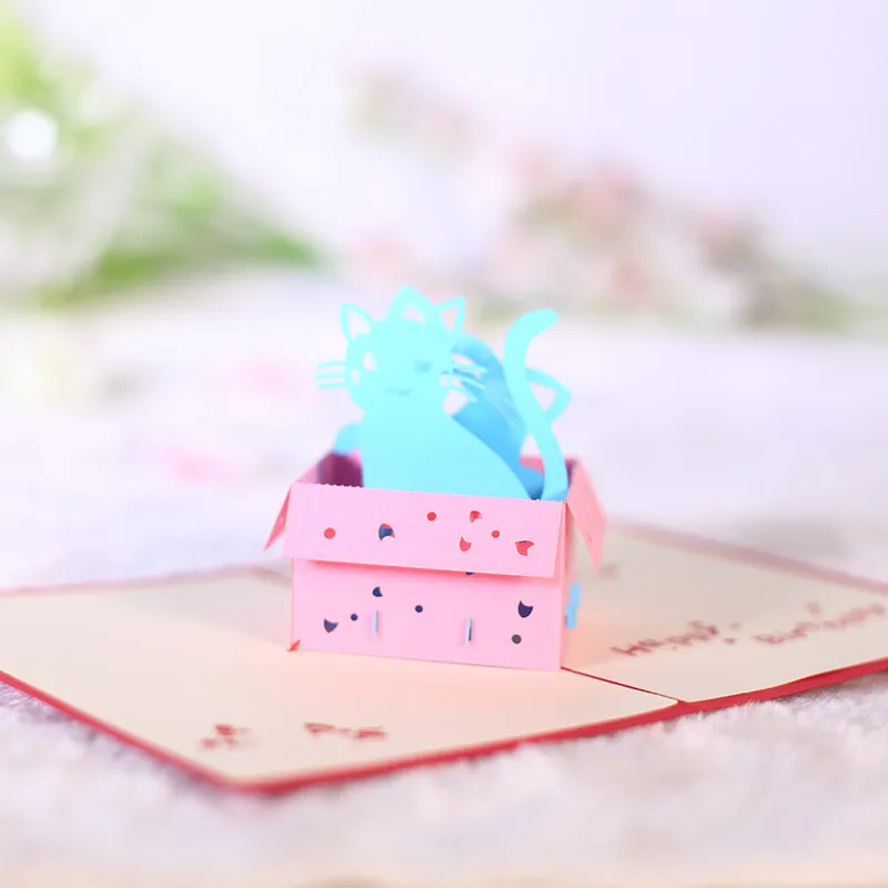 Kot Kartki Z Pozdrowieniami Urodziny Partia Uchwyta Urodziny Dekoracje Dekoracje Dwa Koty Dla Dzieci Prezent Art Papier 3D Pop Up Cards Cards Card