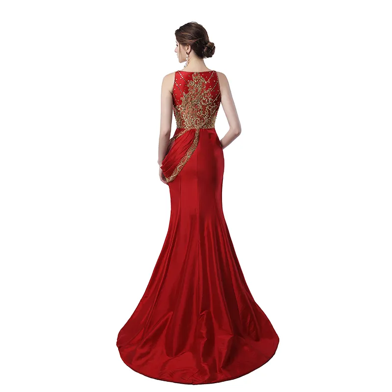 Muslim Prom Dress 2020 Robe de Soiree Courte En linje Beaded Long Red Afton Dress Dubai Evening Dresses