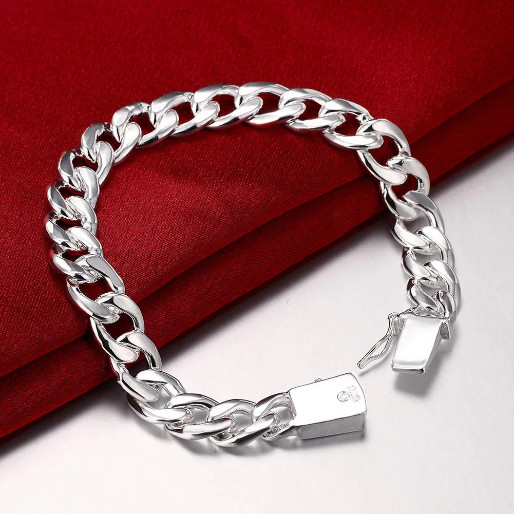 S101 Mode Smycken Set 925 Sterling Silver Plated 10mm Sidokedja Halsband Armband för män Gratis frakt Toppkvalitet