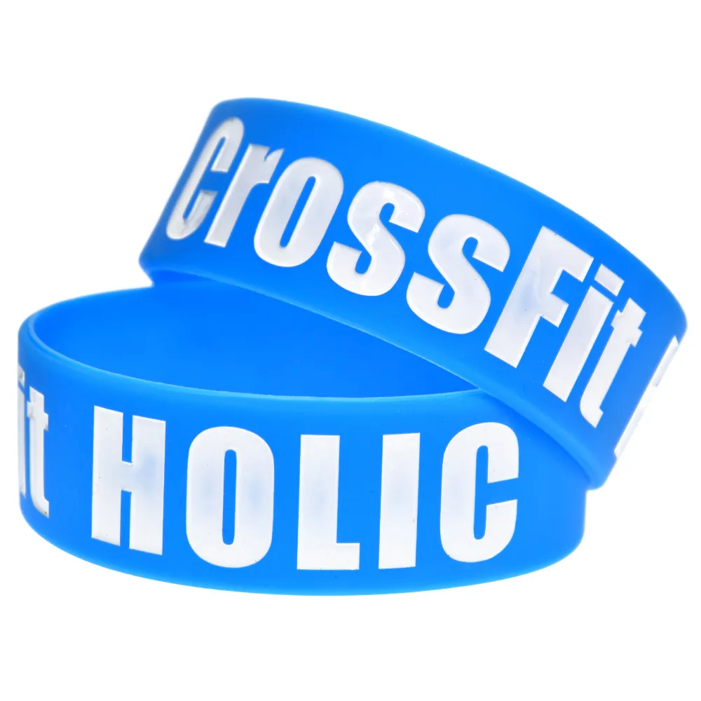 50 Stück CrossFit Holic 2,5 cm breites Silikon-Gummi-Armband, Sport-Dekoration, Logo, Erwachsenengröße als Werbegeschenk