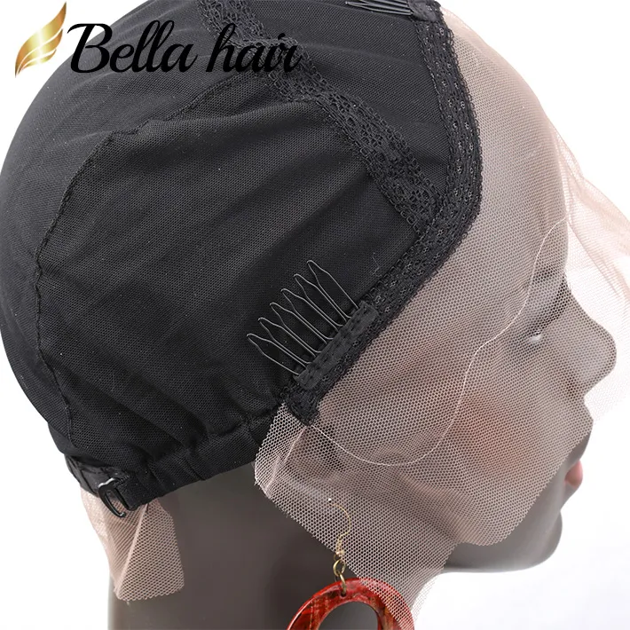 Wig Caps voor het maken van menselijke haar kanten pruiken met verstelbare riem en kammen ademende zachte huiddop m/s/l bella haar