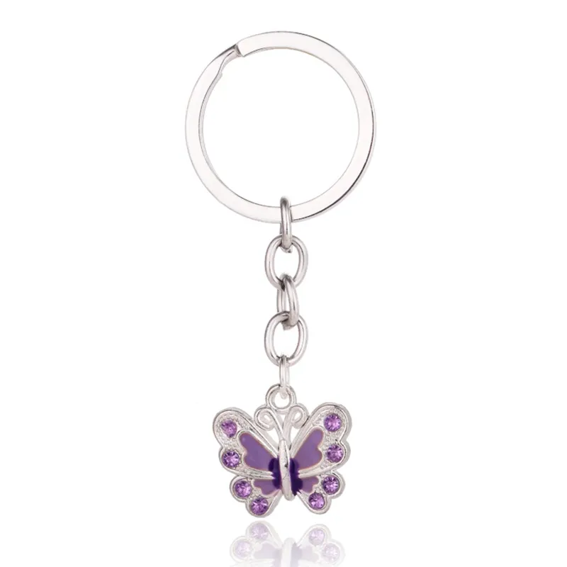 Butterfly Keychain Key Rings Crystal Alloy Vintage DIY Bag Phone Penant Accessories Jewelry Gift Keyrings