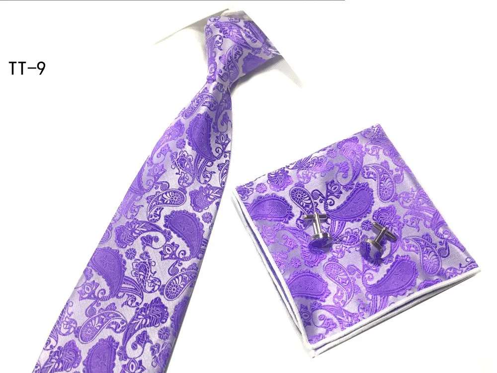 Fashion Tie Set Nathtie Handokerchief Cufflinks Pocket Square Polyester Ties 8cm Wide262U
