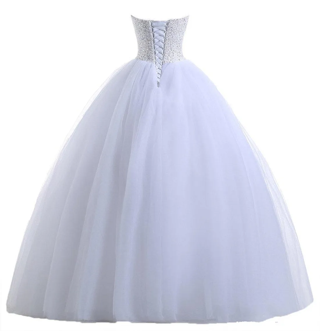 2018 Sexig vit bollklänning quinceanera klänningar med pärlstav sött 16 klänning spets upp golvlängd avtagbar vestido para debutante qc113