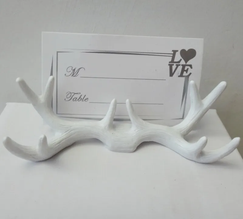 Andra bröllop favoriserar kreativa vita harts Antler Place Card Holder Seat Clip Dekoration med kort