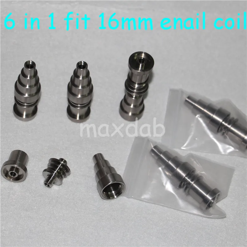 Ferramentas de mão Titanium Nail Kit GR2 Domeless 6 em 1 10mm 14mm 19mm Bongo conjunto de ferramentas de carboidrato Cap Dabber Frasco de Slicone para tubos de água de vidro