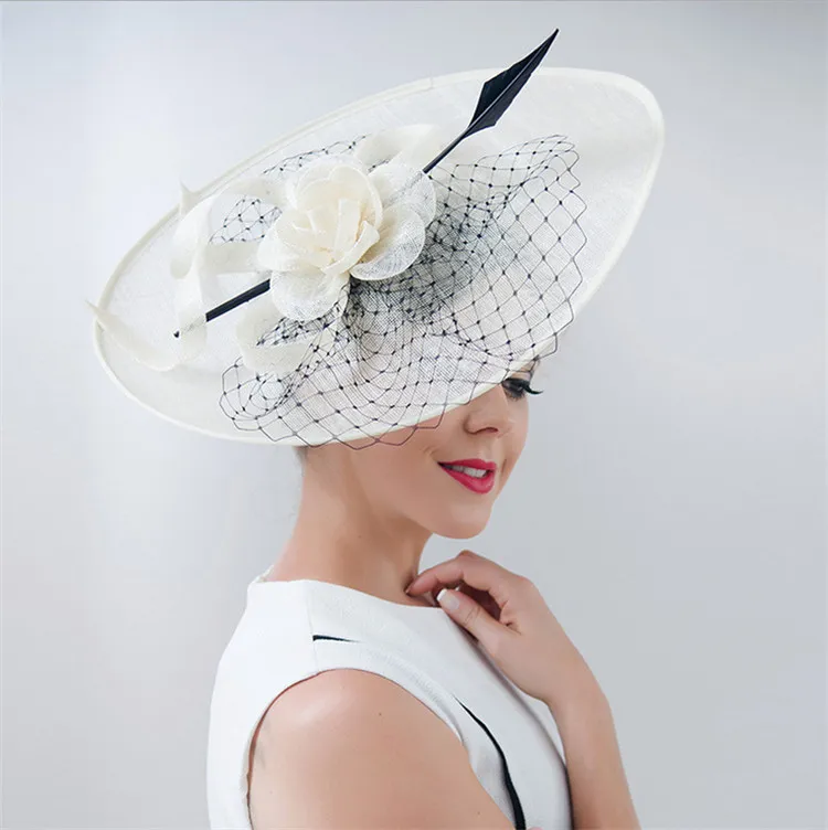 Elegant Linen Bridal Hat with Large Brim for Women, Fits 